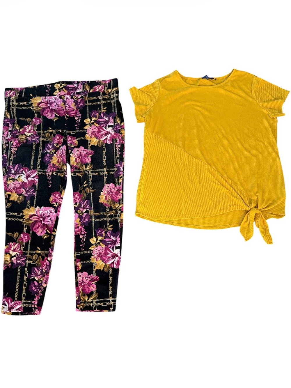 Thalia Sodi Leggings XXL Apt 9 Top Size XL Matching Outfit Set Yellow Floral